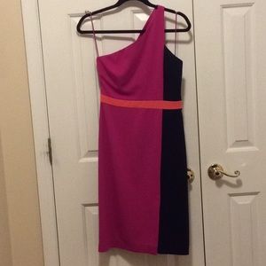 Badgley Mischka color block cocktail dress.